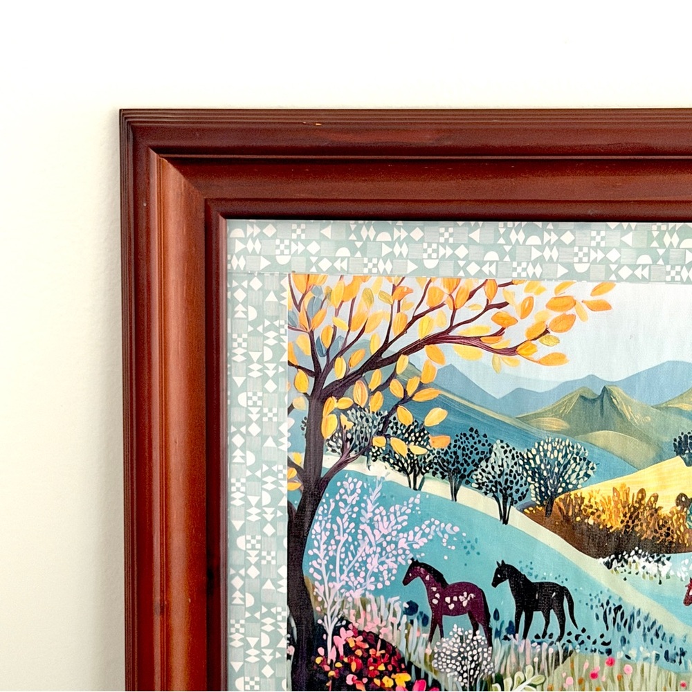 Whimsical Horses in a Colorful Flower Field Forest Canvas Wall Art Wood Framed - Picture 5 of 11